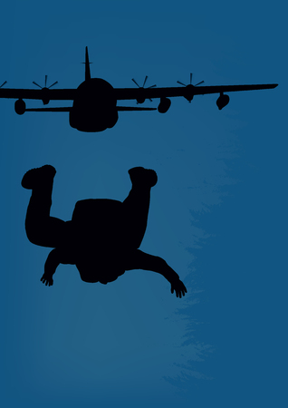 Illustration, military aircraft and paratrooper.のイラスト素材