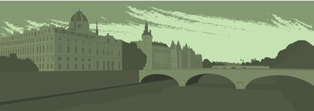 Embankment and bridge of the big cityのイラスト素材