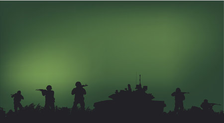 Soldiers on the performance of the combat mission.のイラスト素材