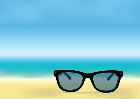 Illustration of ocean shore, blue sky and a  sunglasses.のイラスト素材