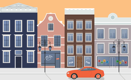 Street city, home and carのイラスト素材