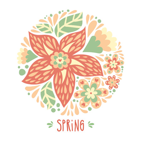 Beautiful pastel background with a circle of flowersのイラスト素材