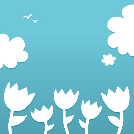 Vector template with white flowers on blue backgroundのイラスト素材
