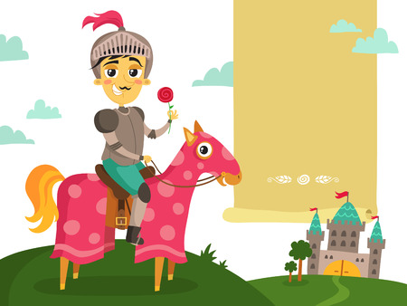 Funny knight on a horse with a flowerのイラスト素材