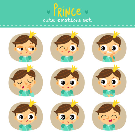 Prince, little boy cute emotions setのイラスト素材