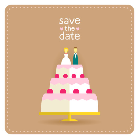 Stylish card background, wedding invitation in flat design with a cakeのイラスト素材