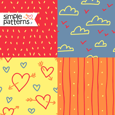Cute collection of four seamless patternsのイラスト素材