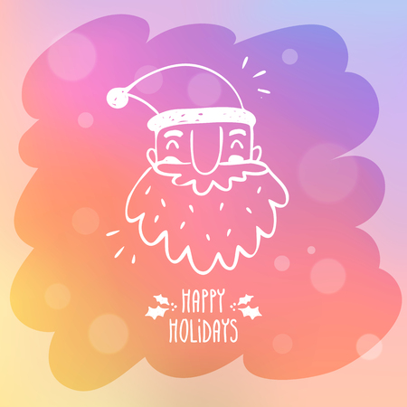 Sketchy Santa Claus on misted window glass with bokeh and holiday greetings, cute vector Christmas and New Year greeting card background design templateのイラスト素材