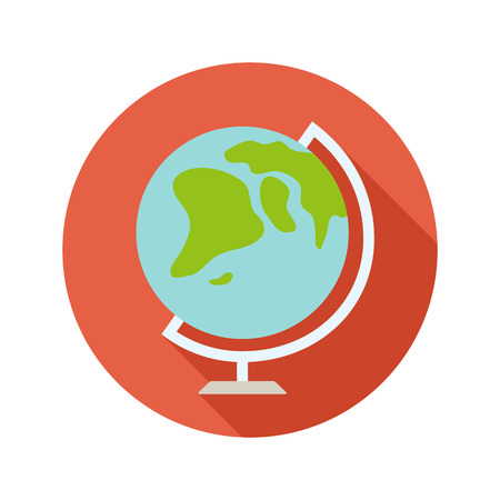 Globe vector flat style icon on round badge with long shadowのイラスト素材