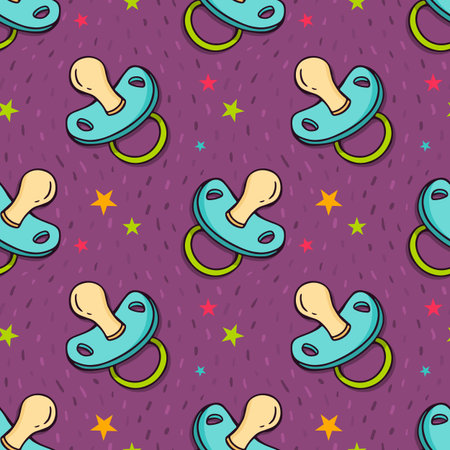 Vector seamless pattern with pacifier and stars