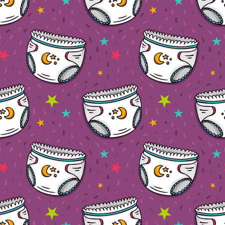 Vector seamless pattern with diapers and stars, cute baby underwearのイラスト素材