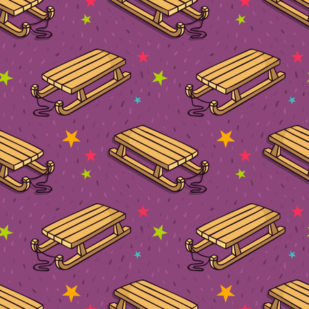 Vector seamless pattern with kid's wooden sleigh and starsのイラスト素材