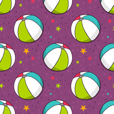 Vector seamless pattern with colorful balls and starsのイラスト素材