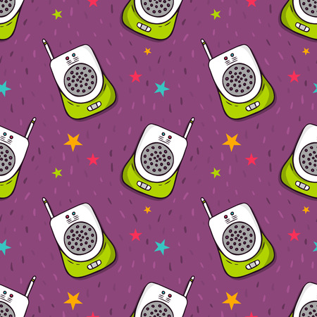 Vector seamless pattern with baby monitor - smart parent device - and starsのイラスト素材