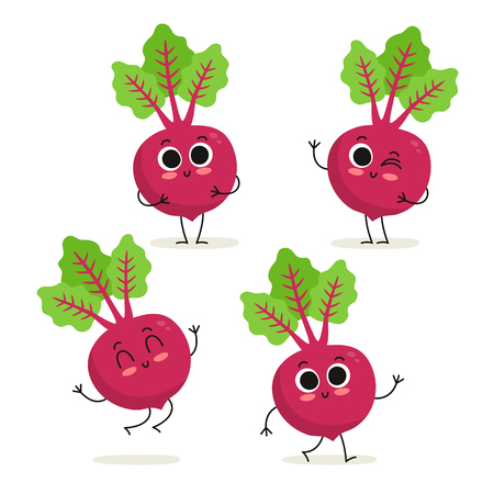 Beet. Cute vegetable vector character set isolated on whiteのイラスト素材