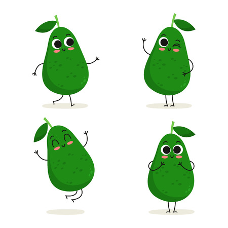 Avocado. Cute cartoon fruit vegan protein vector character set isolated on whiteのイラスト素材