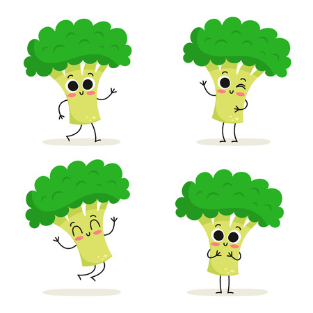 Broccoli. Cute vegetable vector character set isolated on whiteのイラスト素材