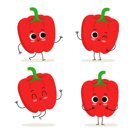 Bell pepper. Paprika. Cute vegetable vector character set isolated on whiteのイラスト素材