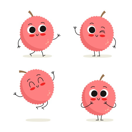 Lychee. Cute cartoon vegetable vector character set isolated on whiteのイラスト素材