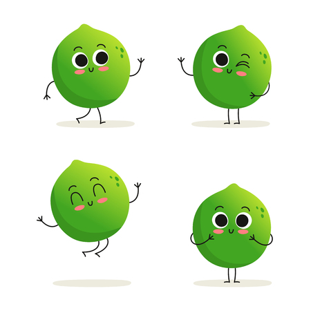 Lime. Cute exotic citrus fruit vector character set isolated on whiteのイラスト素材