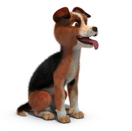 The dog stuck out his tongue. 3D illustration. Isolated white backgroundの写真素材