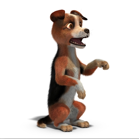 Surprised dog. 3D illustration. Isolated white backgroundの写真素材
