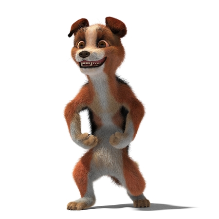 The dog stands in the pose of a bodybuilder. 3D illustration. Isolated white backgroundの写真素材