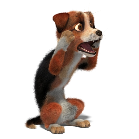 The dog got scared. 3D illustration. Isolated white backgroundの写真素材