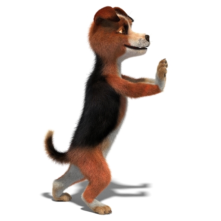 The dog moves an invisible weight. 3D illustration. Isolated white backgroundの写真素材
