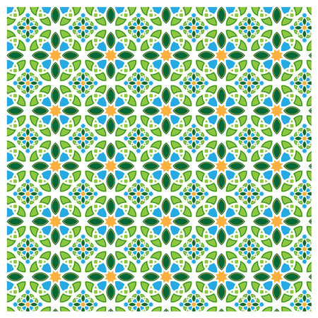 Seamless pattern with flowers and leaves in blue and green colorsのイラスト素材