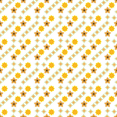 Seamless pattern with yellow and orange flowers on a white backgroundのイラスト素材