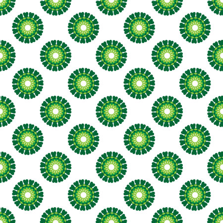 Seamless pattern with green flowers on white background. Vector illustration.のイラスト素材