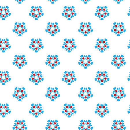 Seamless pattern with blue and red flowers on a white backgroundのイラスト素材