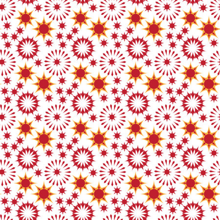 Seamless pattern with stars and fireworks on a white background.のイラスト素材