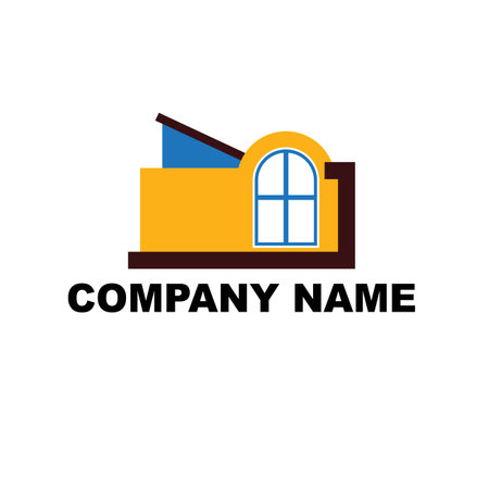 company logo icon element template vector design orange color real estate house windowsのイラスト素材