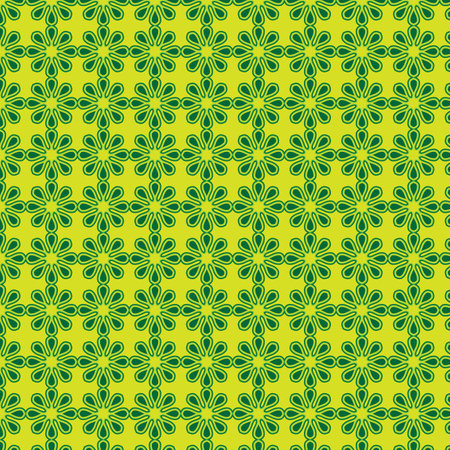 Seamless pattern with decorative flowers on a green background. Vector illustration.の写真素材