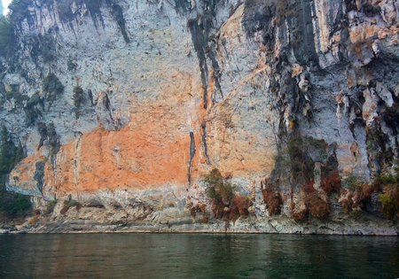 Winter of Guilin's Lijiang River carp wallの写真素材