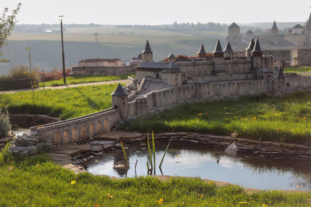 Kamyanets Podolsky, Ukraine - October 17, 2020: Museum of Miniatures Castles of Ukraine. The museum is in the open air. Nice music plays on the territory, all the castles are illuminated in the dark.のeditorial素材