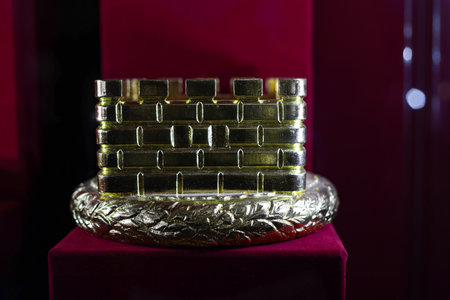 Kamyanets Podolsky, Ukraine - October 17, 2020: museum great exhibition, worlds crowns and coronas collection. Official and Historic Crowns of the World. From rich, diamond encrusted royal masterpieceのeditorial素材