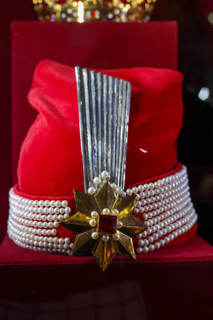 Kamyanets Podolsky, Ukraine - October 17, 2020: museum great exhibition, worlds crowns and coronas collection. Official and Historic Crowns of the World. From rich, diamond encrusted royal masterpieceのeditorial素材