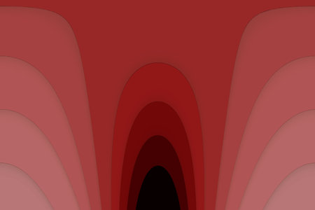 Red gradient paper cut out wave shapes. Layered curve Origami design for business presentations, flyers, posters. Abstract map bloody carving. Text. Frame for websites, designers. Wavy concept, ideaの写真素材