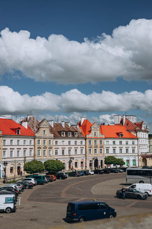 Lublin, Poland- May 10, 2023: view to the city from Main Entrance Gate of the Neo-gothic Part of Lublin Castle. medieval buildings, architecture in sunny spring dayのeditorial素材