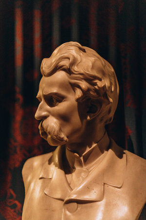 Milan, Italy- May 13, 2023: Teatro Theater alla Scala Museum editorial image. portrait of famous people. marble statue, sculptureのeditorial素材