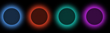 Collection of glowing neon frame lighting round lines on background. Set of blue, red-purple, green illuminated frames design. Abstract cosmic gradient color with copy space. Top view futuristic styleの写真素材