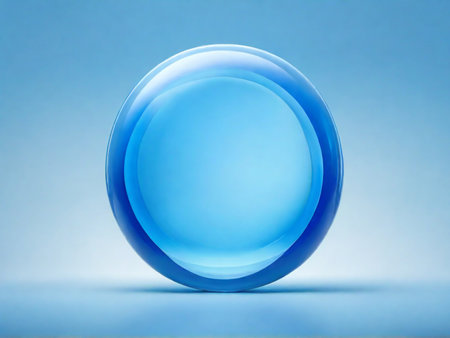 Transparent glass sphere on a blue background. 3d rendering.の素材