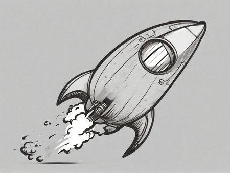 Rocket icon, pencil drawing on paper, hand drawn vector illustration.の素材