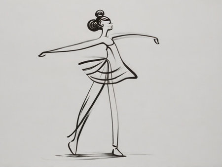 Sketch of a ballerina in a black and white dressの素材