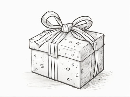 Gift box with bow on white background. Hand drawn illustration.の素材