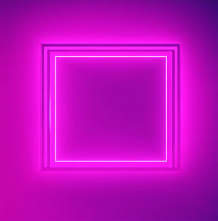 Neon square frame on a pink background. 3D rendering.の素材