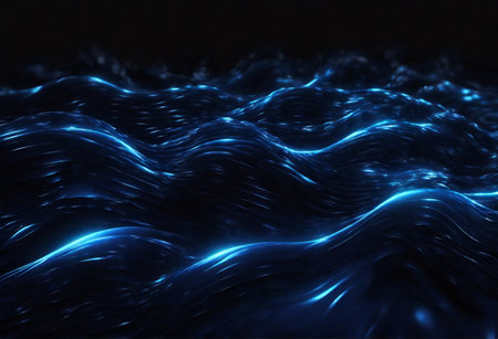 Abstract dark blue wavy background with glowing lines. 3D renderingの素材